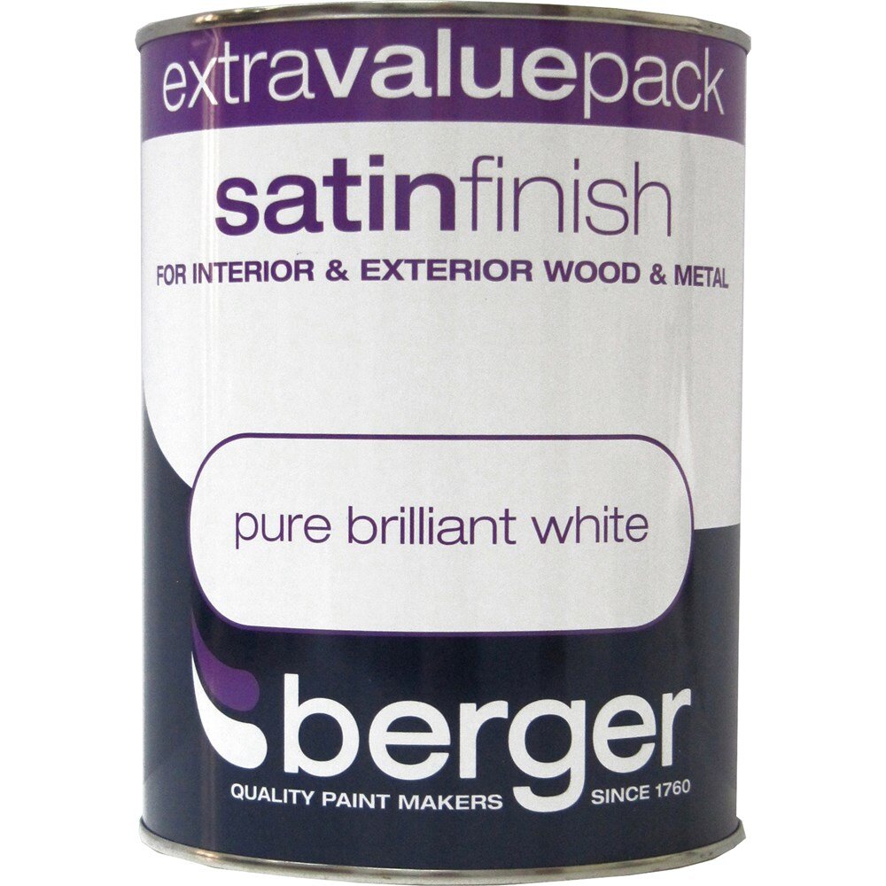 BERGER SATIN FINISH PAINT BRILLIANT WHITE 1.25 LTR HardwareStoreIreland.