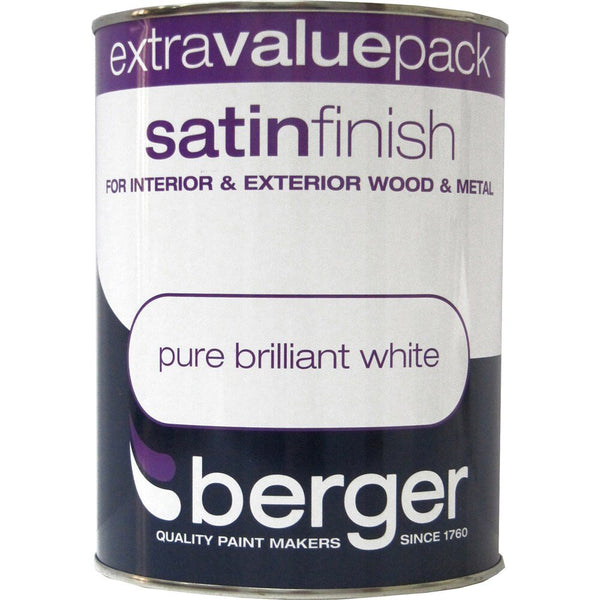 BERGER SATIN FINISH PAINT BRILLIANT WHITE 1.25 LTR