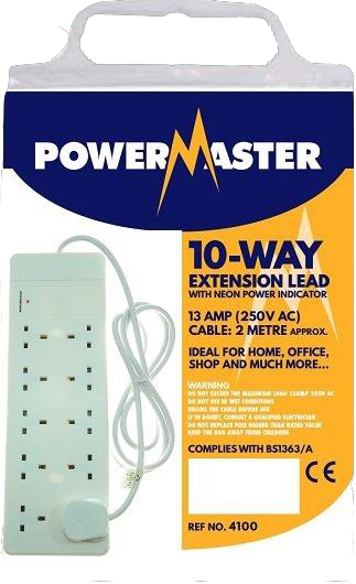 POWERMASTER 10 GANG 2 MTR 13AMP EXTENSION LEAD