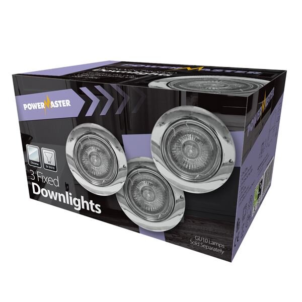 POWERMASTER TRIPLE PACK CHROME FIXED DOWNLIGHT KIT