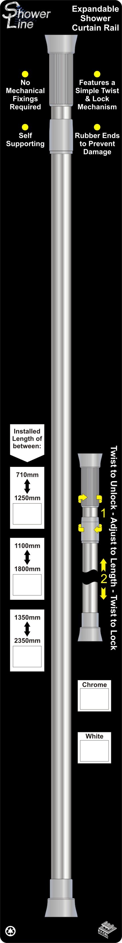 Expandable Chrome Shower Curtain Rail ( 1350Mm - 2350Mm )