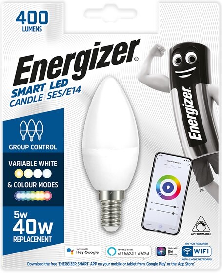 ENERGIZER 5W (40W) 400 LUMENS E14 LED ''SMART'' COLOUR CHANGING CANDLE LAMP