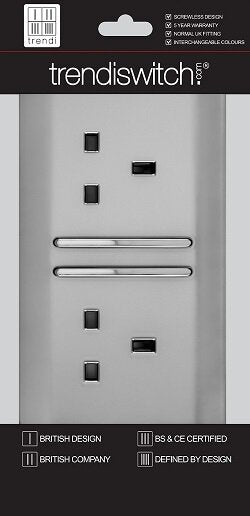 TRENDI 2 GANG 13AMP SWITCHED SOCKET STAINLESS STEEL (PACK OF 5)