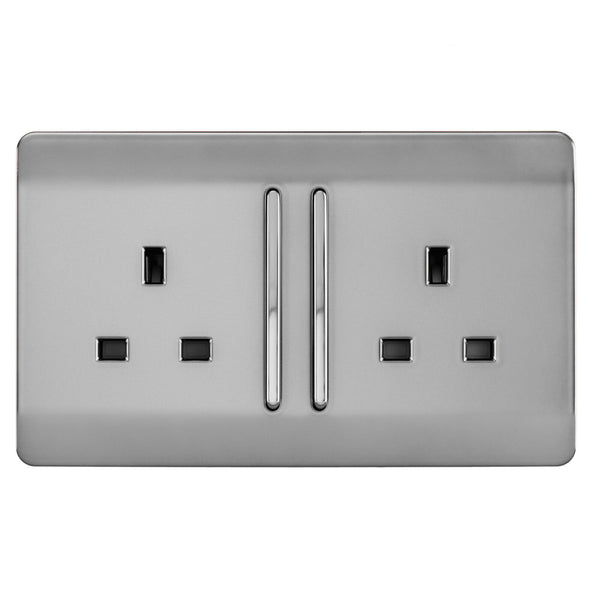 TRENDI 2 GANG 13AMP SWITCHED SOCKET STAINLESS STEEL (PACK OF 5)