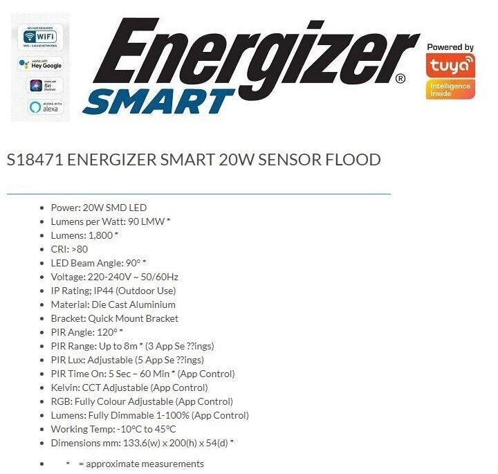 ENERGIZER SMART WIFI 20W PIR FLOODLIGHT