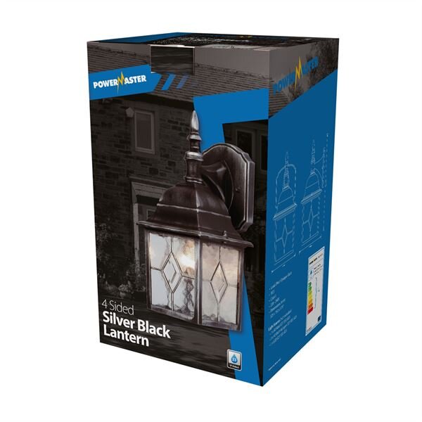 POWERMASTER 4 SIDED LEADED GLASS ALUMINIUM WALL LANTERN