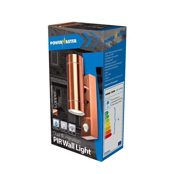 POWERMASTER TWIN ILLUMINATION COPPER WALL SPOTLIGHT WITH PIR