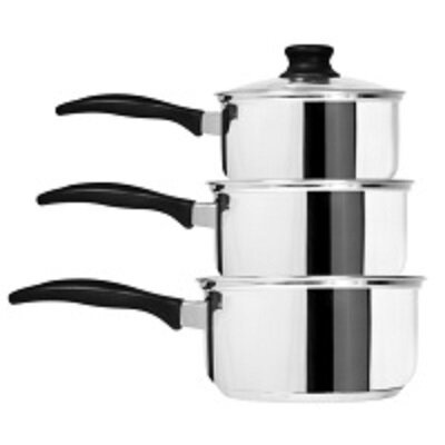 SUNNEX 3 PIECE SAUCEPAN SET STAINLESS STEEL LIDS