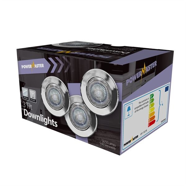 POWERMASTER GU10 DOWNLIGHT TILT KIT CHROME 3 PACK