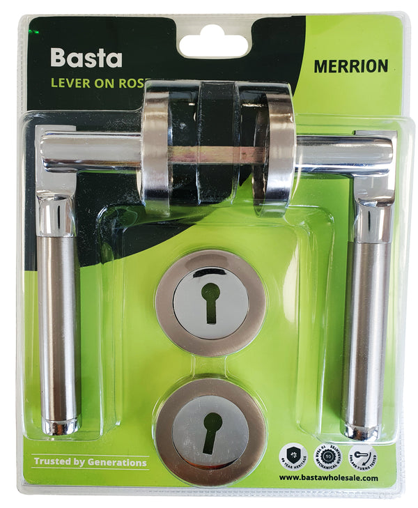 BASTA MERRION LEVER ON ROSE ( PACK OF 4)WITH ESCUTCHEON ( PACK OF 4)